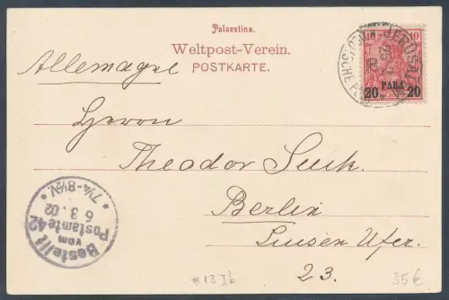 Dt. Post in der Türkei  EF. Mi.-Nr. 13 auf Ansichtkarte nach Berlin.