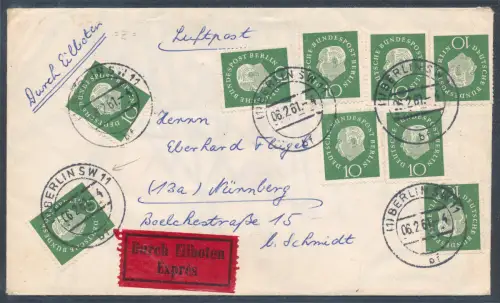 Berlin Eilbote-Luftpost-Brief mit Me.F. Mi.-Nr. 183 aus Berlin.