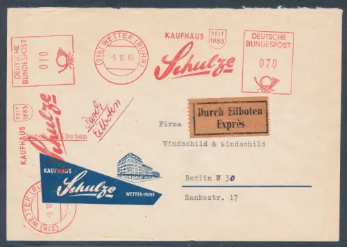 Bund Eilbote-Fernbrief Kaufhaus Schulze Wetter/Ruhr mit AFS.