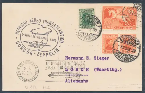 Zeppelin-Karte LZ 127 1932 Uruguayische Post Si. 186