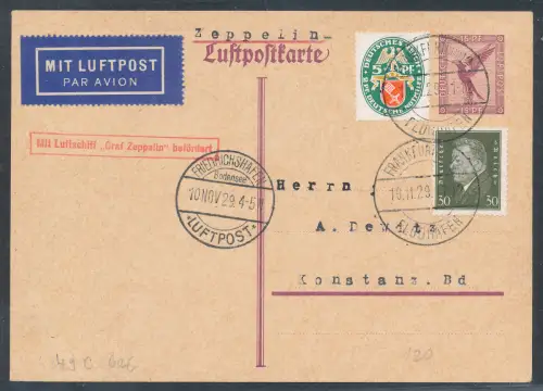 Zeppelin-Karte LZ 127 1929 Ganzsache P 168 u.a  Fahrt Nach Frankfurt Si. 49 C