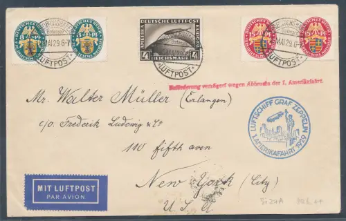 Zeppelin-Brief  LZ 127 1929 mit Mi.-Nr. 424 u.a. Amerikafahrt Si. 27  A.