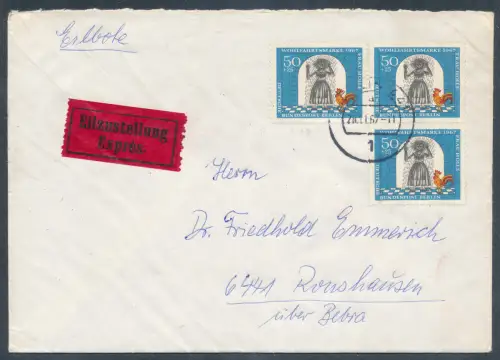 Berlin Me.F. Mi.-Nr. 313 als Eilbote-Fernbrief mit Propaganda-Vignette gelaufen.