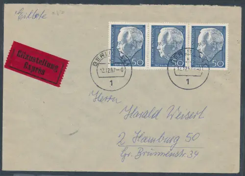 Berlin Me.F. Mi.-Nr. 315 als Eilbote-Fernbrief mit Propaganda-Vignette gelaufen.