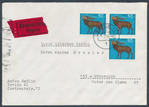 Berlin Me.F. Mi.-Nr. 294 als Eilbote-Fernbrief mit Propaganda-Vignette gelaufen.