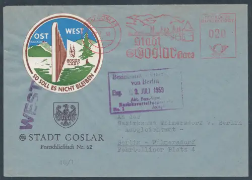 Bund Fernbrief von Stadt Goslar mit AFS 1959. und Propaganda-Vignette 
