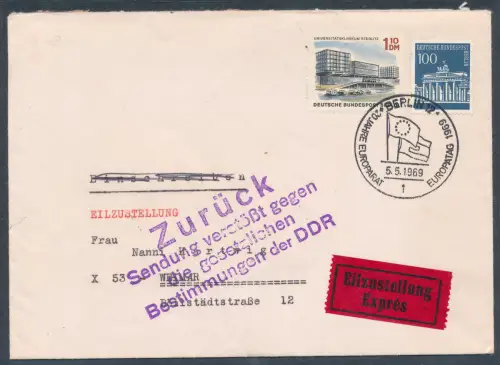 Berlin Postkrieg, Eilbote Brief "Verstößt gegen die Bestimmungen der DDR"