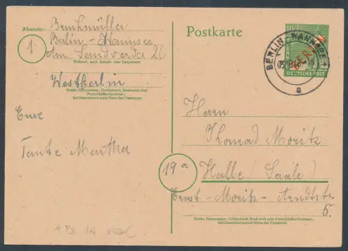 Berlin Ganzsache Mi.-Nr. P 3 gelaufen.