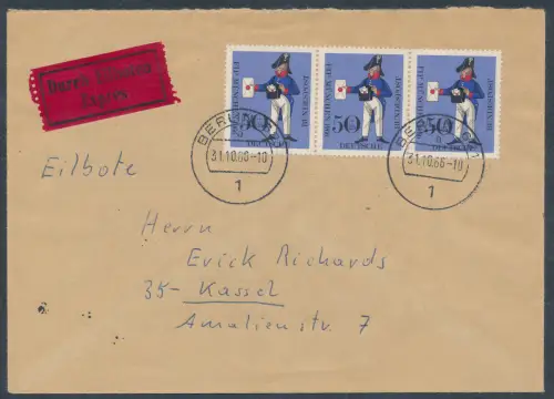 Bund Me.F. Mi.-Nr. 517 als Eilbote-Fernbrief mit Propaganda-Vignette gelaufen.