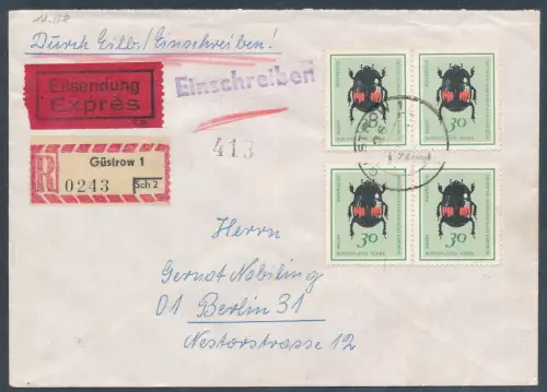 DDR. Me.F. Mi.-Nr. 1415 als R.-Eilbote-Fernbrief gelaufen, mit Ak.-St.