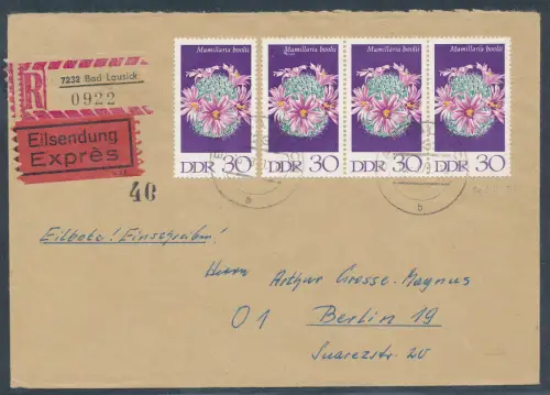 DDR. Me.F. Mi.-Nr. 1630 als R.-Eilbote-Fernbrief gelaufen, mit Ak.-St.