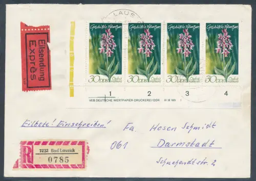 DDR. Me.F. Mi.-Nr. 1556 DV. als R.-Eilbote-Fernbrief gelaufen, mit Ak.-St.