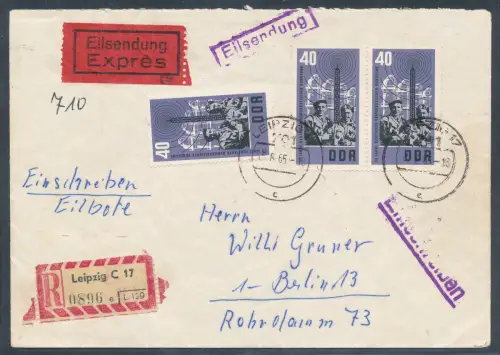 DDR. Me.F. Mi.-Nr. 1112 als R.-Eilbote-Fernbrief gelaufen, mit Ak.-St.