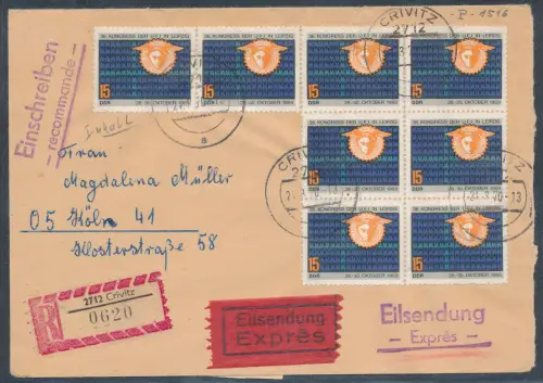 DDR. Me.F. Mi.-Nr. 1516 als R.-Eilbote-Fernbrief gelaufen, mit Ak.-St.