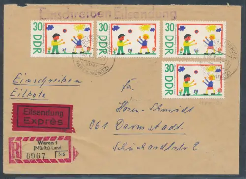 DDR. Me.F. Mi.-Nr. 1285 als R.-Eilbote-Fernbrief gelaufen, mit Ak.-St.