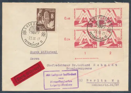 DDR. Eilbote-Fernbrief mit Mi.F. Mi.-Nr. 282 DV. + 277 mit Ak.-St.