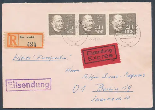 DDR. Me.F. Mi.-Nr. 1443 als R.-Eilbote-Fernbrief gelaufen.