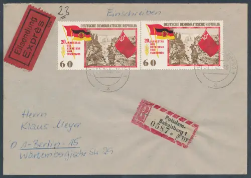 DDR. Me.F. Mi.-Nr. 1109 als R.-Eilbote-Fernbrief gelaufen.