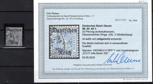 DR., Mi.-Nr. D 60 Y gestempelt Befund Fleiner