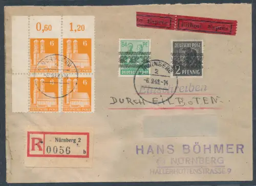 Bizone R.-Eilbote-Fernbrief mit 76 Ues linke obere Eckrand