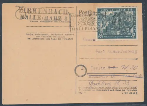 SBZ. Fernkarte mit EF. Mi.-Nr. 240.