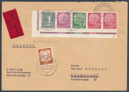 Bund Eilbote-Fernbrief mit Heuss ZD. 285 y  u.a. 