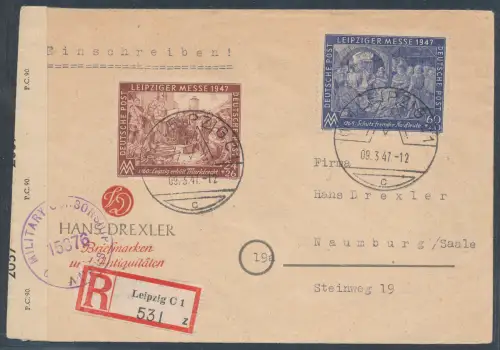 SBZ. R.-Fernbrief mit Mi.F. Mi.-Nr. 941 +942 mit Zensur.