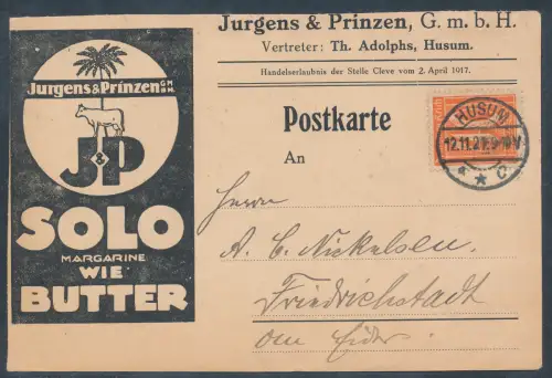 DR. Reklamekarte Solo Margarine J.Prinzen Husum.