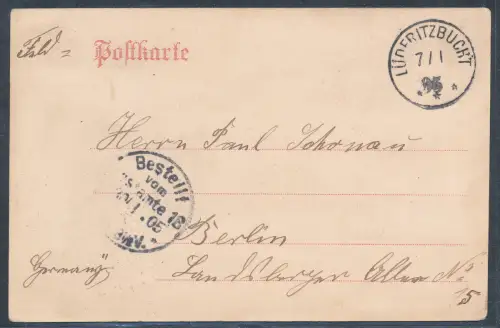 DSWA. Feldpostkarte mit Aushilfsjahreszahl 1905 von Lüderitzbucht 7.1.1905