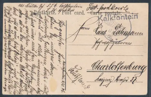 DSWa: Ansichtskarte mit Wanderstempel "Kalkfontein 11.10.1906"