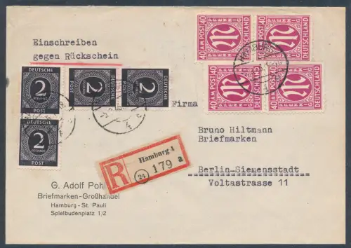 Bizone, AM Post R-Fernbrief gegen Rückschein mit MiF. Mi.-Nr. 30 u.a. 