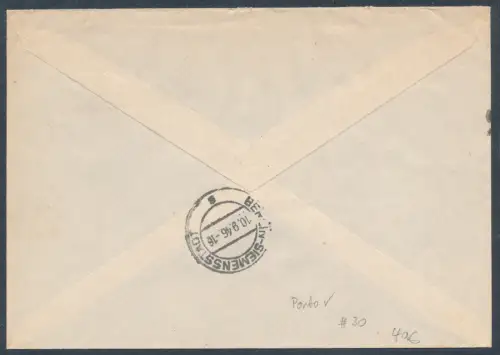 Bizone, AM Post R-Fernbrief gegen Rückschein mit MiF. Mi.-Nr. 30 u.a. 