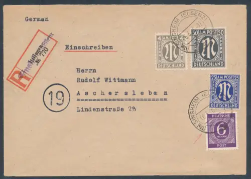 Bizone, AM Post R-Fernbrief mit MiF. Mi.-Nr. 32 a u.a.