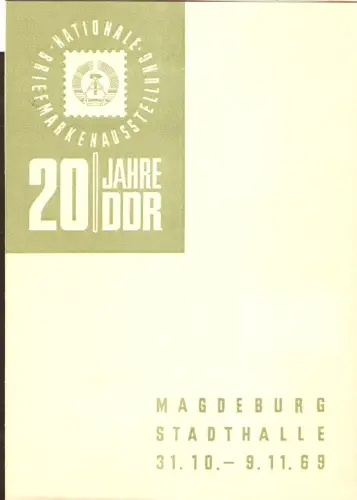 DDR - Gedenkblatt, Nationale Briefmarken Ausstellung 20 Jahre DDR, B13-1969 a