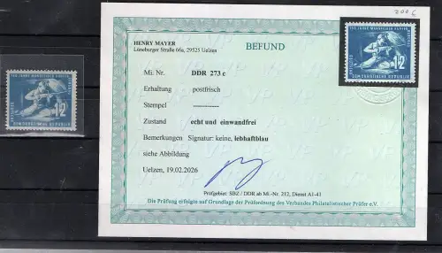 DDR. Mi.-Nr. 273 c , postfrisch, Befund Mayer