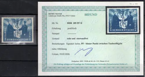 DDR. Mi.-Nr. 285 PF. II postfrisch, Befund Mayer