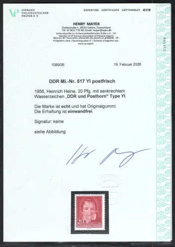 DDR. Mi.-Nr. 517 YI  postfrisch, FA. Mayer