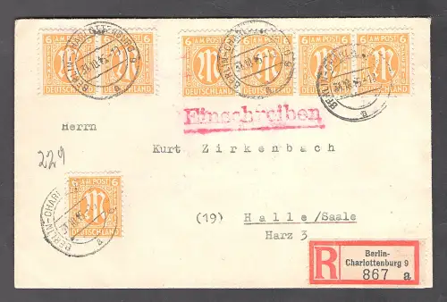Bizone, AM Post Me.F. Mi.-Nr. 4  auf R-Fernbrief von Berlin Nach Halle.