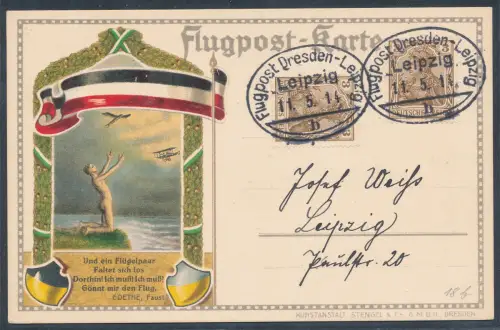 DR. Luftpost 1914, Erstflug Dresden - Leipzig.