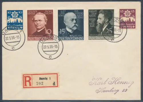 Danzig R,-Fernbrief mit Mi.F. Mi.-Nr. 267-267 + 306-308 mit Ak.-St.