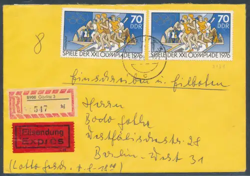 DDR. Me.F. Mi.-Nr. 2131 als R.-Eilbote-Fernbrief gelaufen.