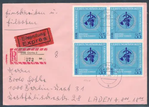 DDR. Me.F. Mi.-Nr. 1748 als R.-Eilbote-Fernbrief gelaufen.