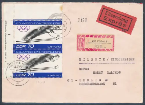 DDR. Me.F. Mi.-Nr. 1730 als R.-Eilbote-Fernbrief gelaufen.