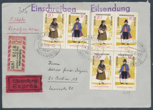 DDR. Me.F. Mi.-Nr. 3 x Wzd 170 als R.-Eilbote-Fernbrief gelaufen.