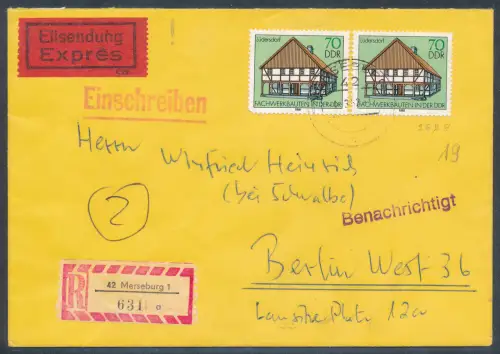 DDR. Me.F. Mi.-Nr. 2628 als R.-Eilbote-Fernbrief gelaufen.