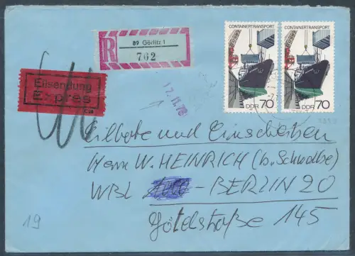 DDR. Me.F. Mi.-Nr. 2329 als R.-Eilbote-Fernbrief gelaufen.