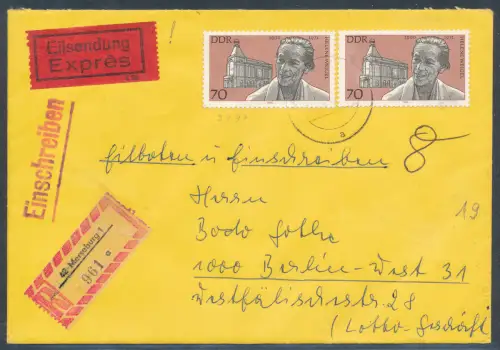 DDR. Me.F. Mi.-Nr. 2497 als R.-Eilbote-Fernbrief gelaufen.