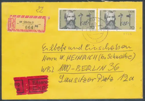 DDR. Me.F. Mi.-Nr. 2342 als R.-Eilbote-Fernbrief gelaufen.