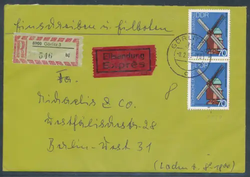DDR. Me.F. Mi.-Nr. 2660 als R.-Eilbote-Fernbrief gelaufen.