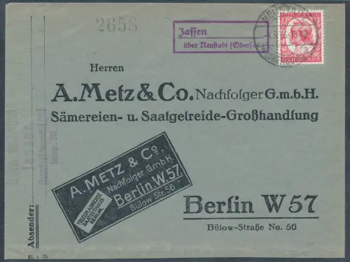 DR. Reklamebrief  Sämereien-u. Saatgetreide A. Metz & Co. Berlin
